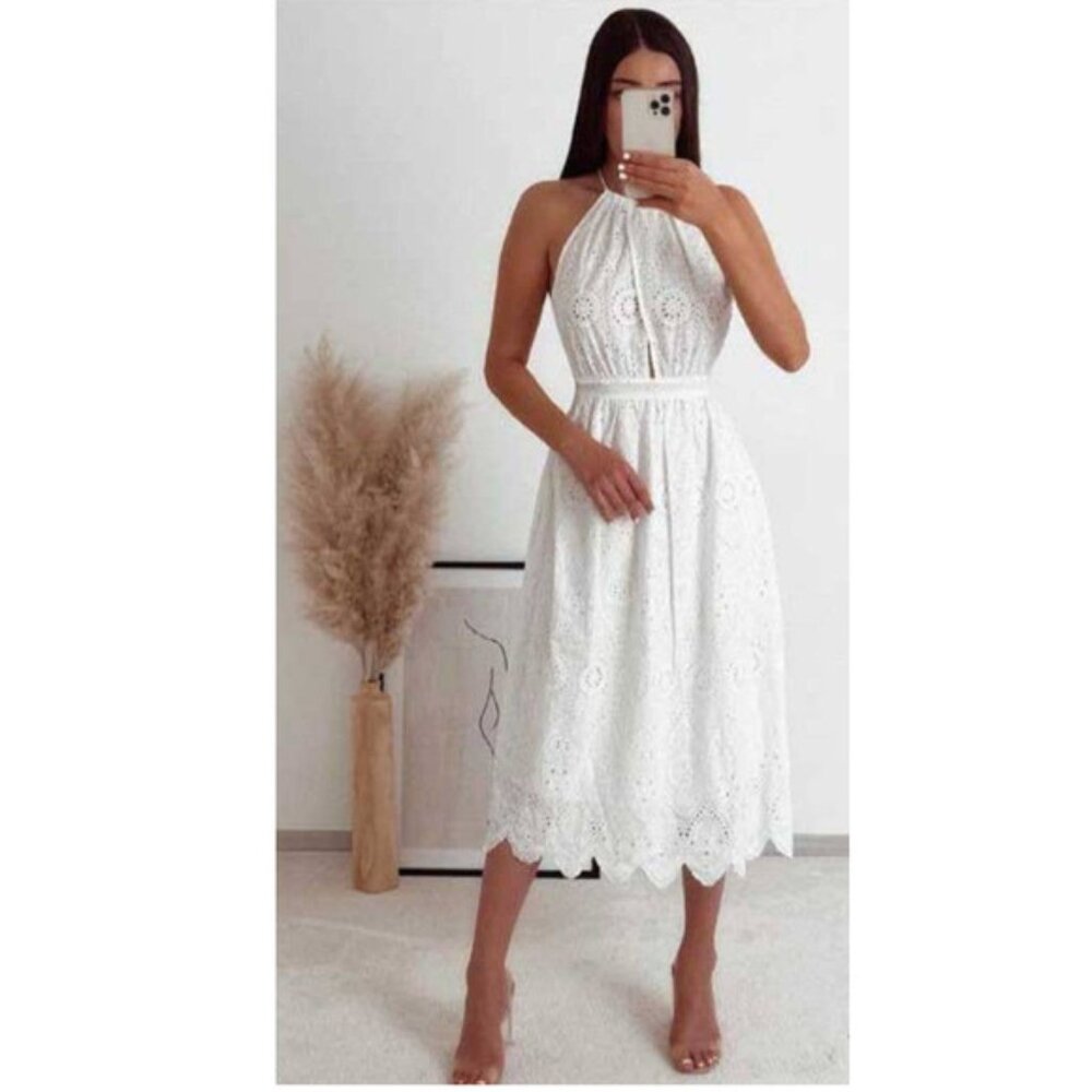 NWT ZARA Women Dress Eyeless White Cutwork Embroidery Summer Size S
